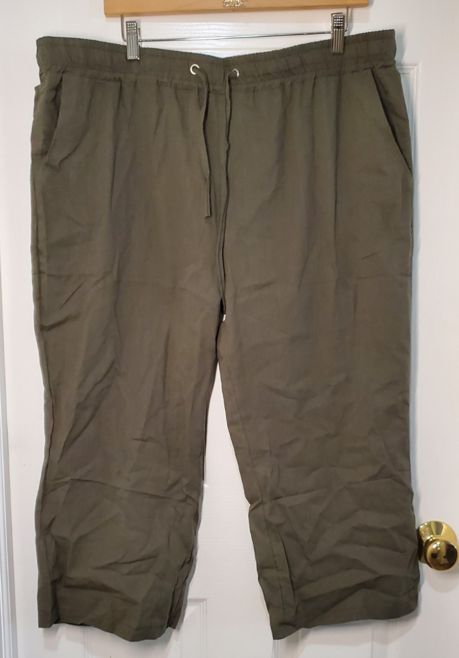 Lot 2 Womens 2XL Linen Blend Capri Pants Blue Olive Green Pull On Ankle NWOT